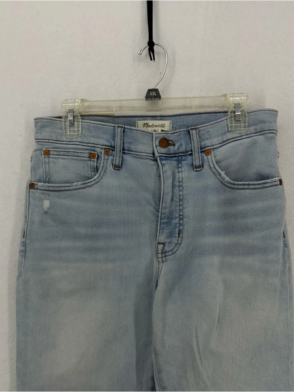 Madewell Mid Rise Classic Straight Light Wash Distressed Jeans 28